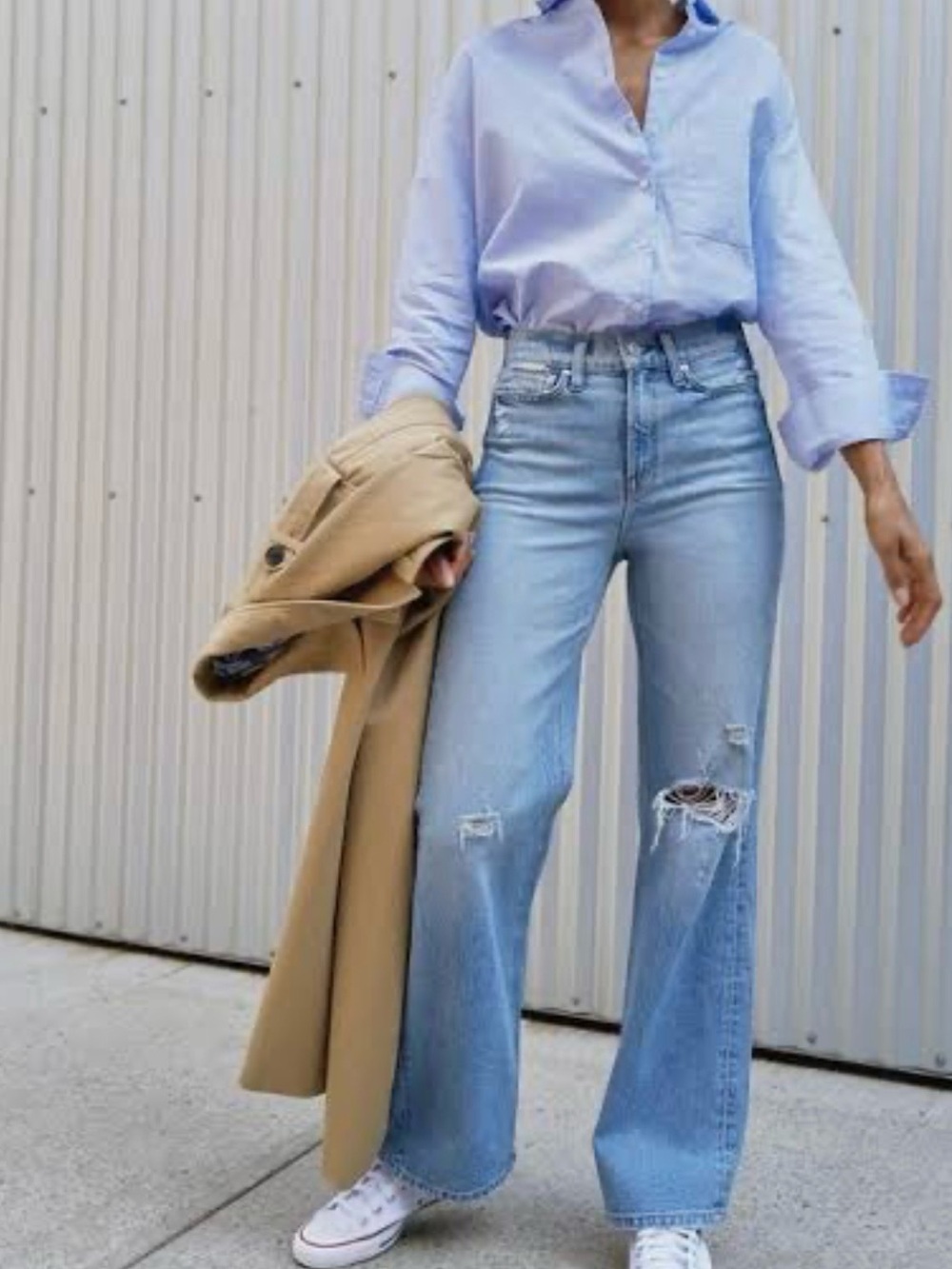 AYR Light Blue Secret Sauce High-Waist Wide Leg Distressed Jeans